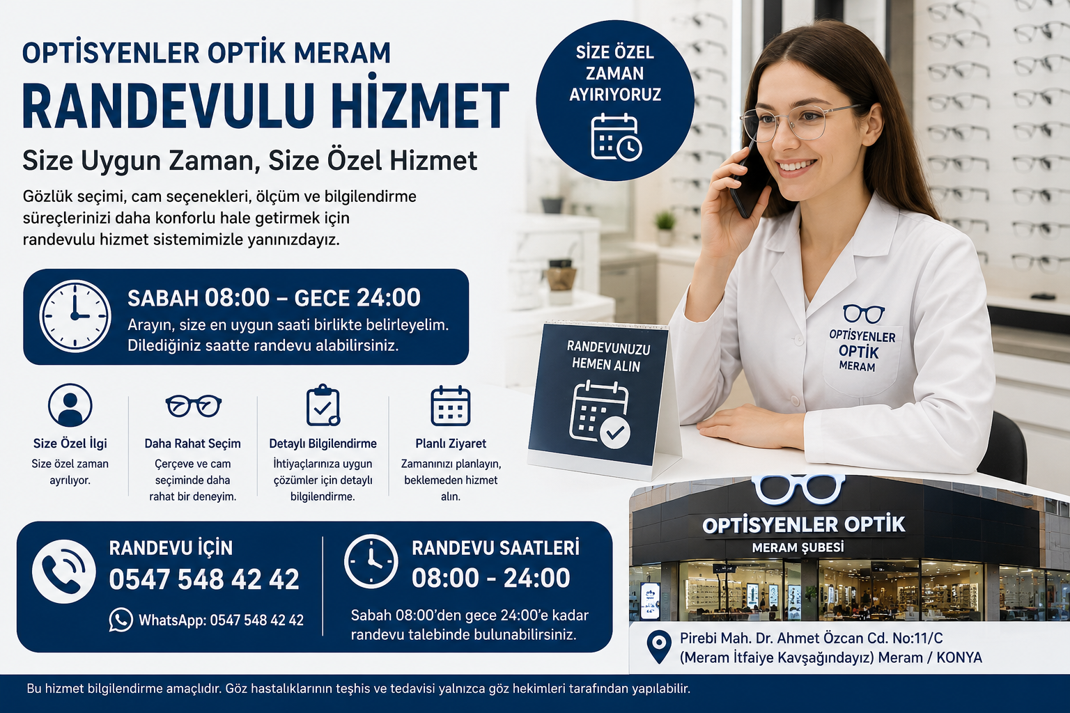 Optisyenler Optik Meram Şubesi'nde Randevulu Hizmet Dönemi