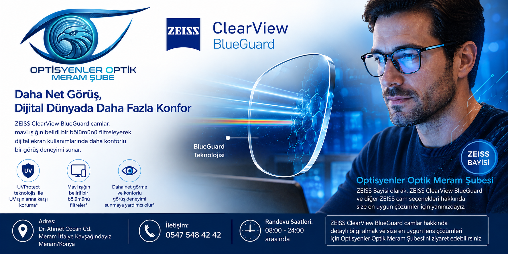 ZEISS ClearView BlueGuard Camlar Optisyenler Optik'te
